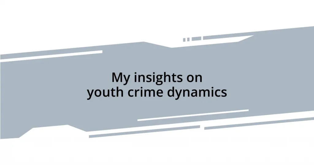 My insights on youth crime dynamics